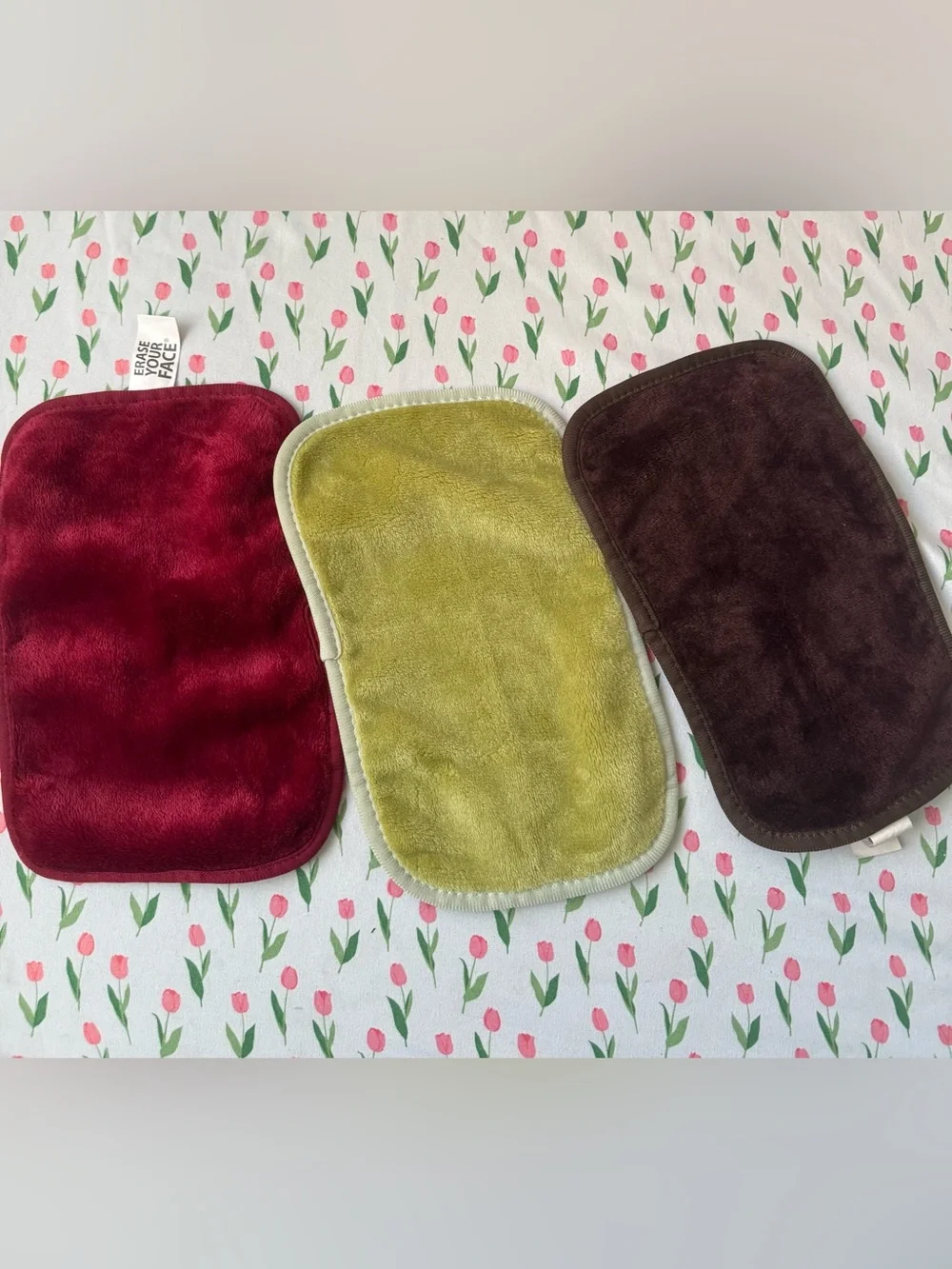 Plush Reusable Face Cloths - Red, Olive, Brown